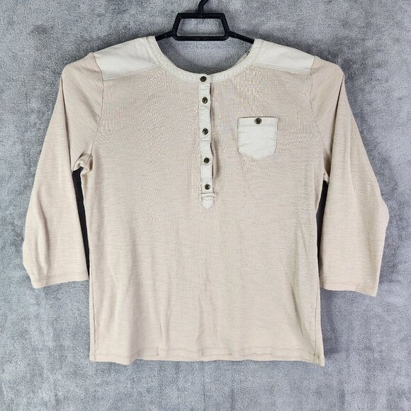 Womens LRL Lauren Ralph Lauren Henley Shirt 3/4 Sleeve Pocket 1/2 Button Down L - Picture 1 of 8